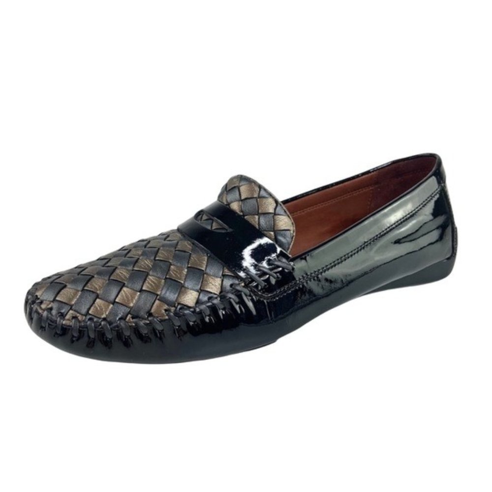 Robert Zur Woven Leather Penny Loafer Black Gold Pate… Gem